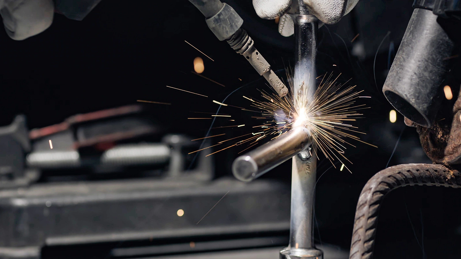 TIG welding process on steel parts for heavy machinery repair