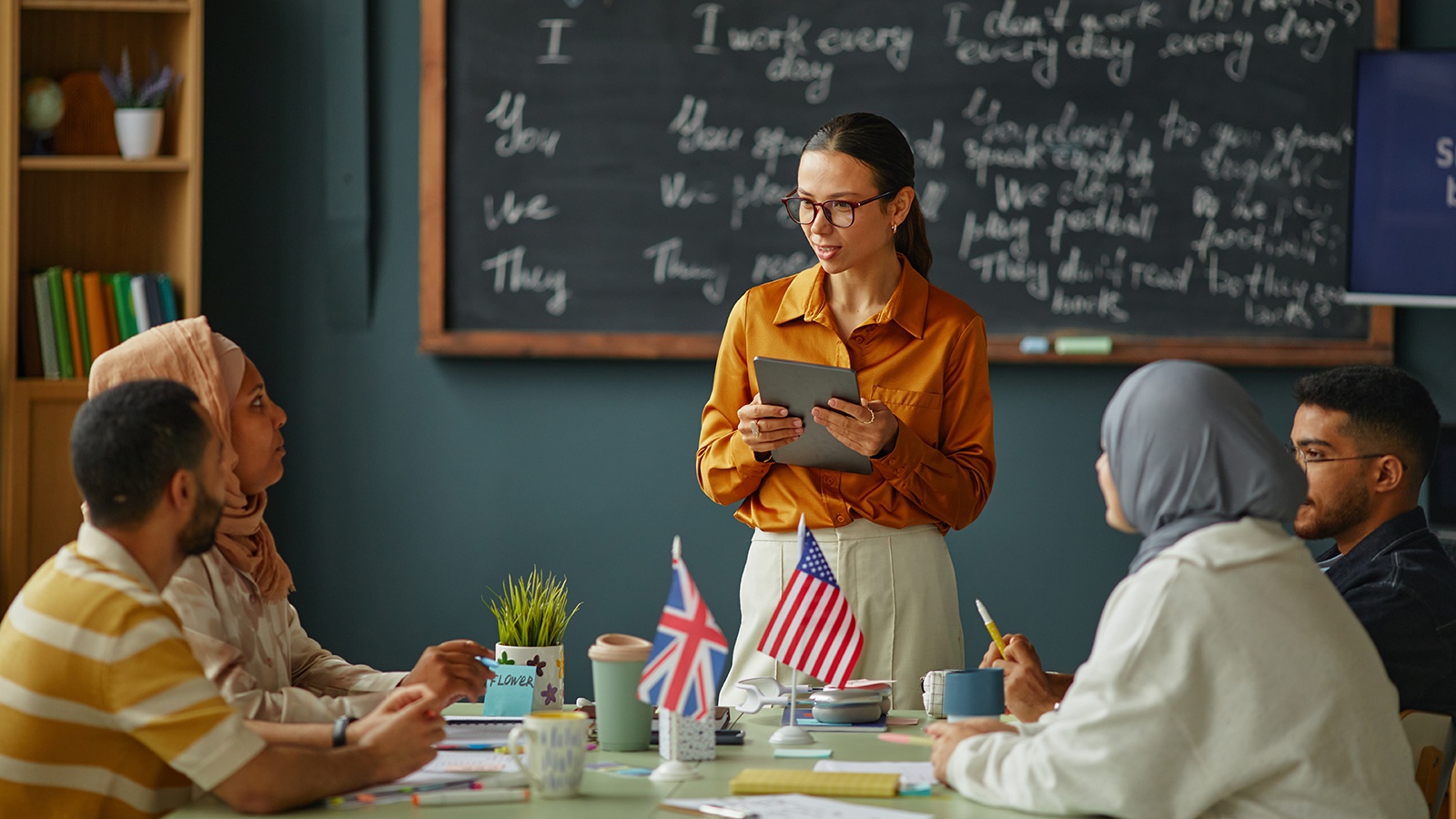 English professor teaching her students