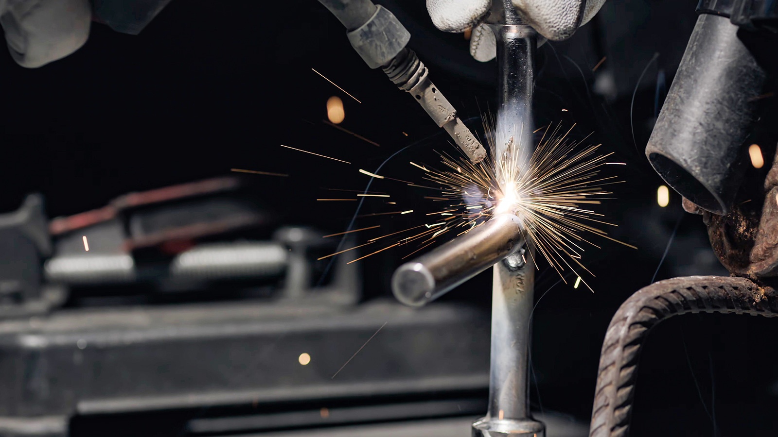 TIG welding process on steel parts for heavy machinery repair