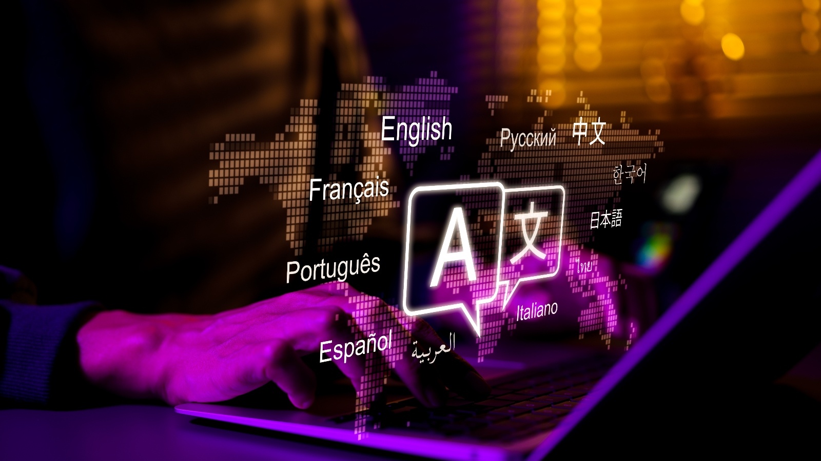 3D map of different languages projected.