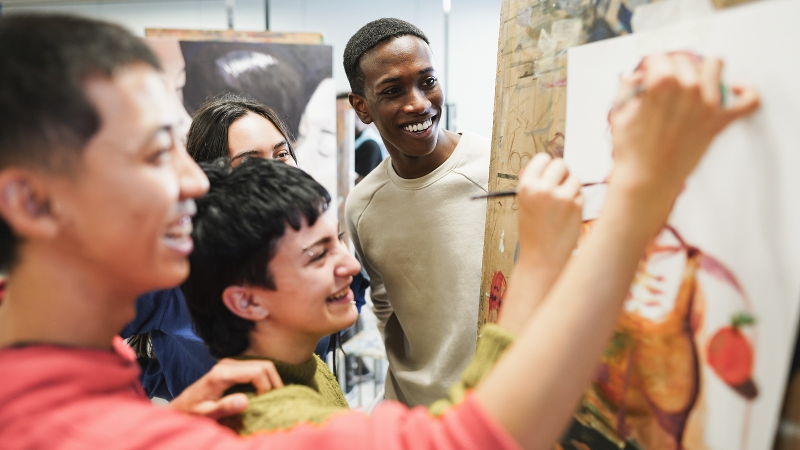 Students in an art gallery