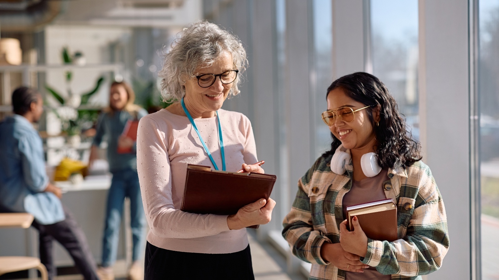 A professor having a conversation with a student.