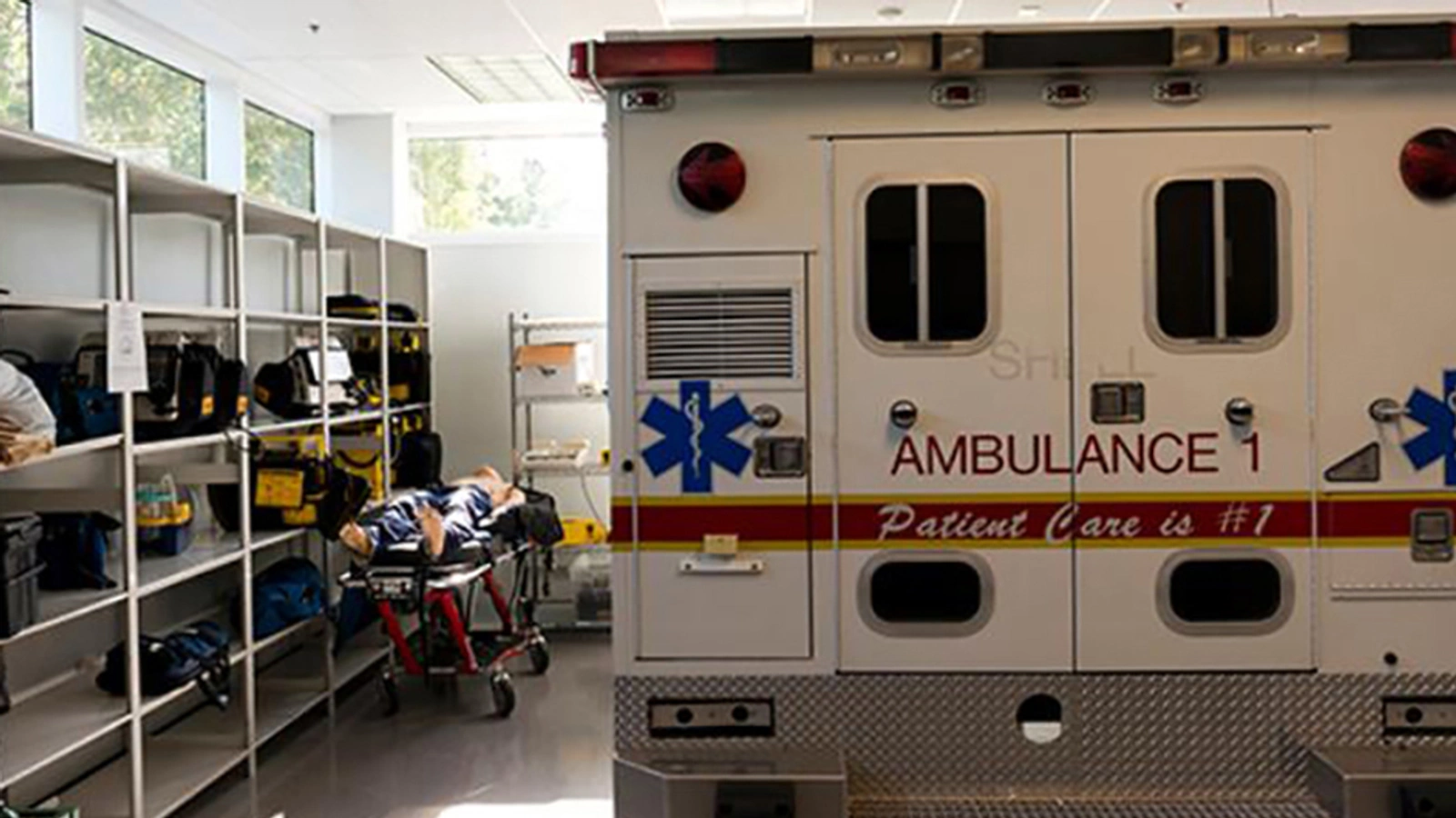 Emergency response vehicle parked next to some medical supplies
