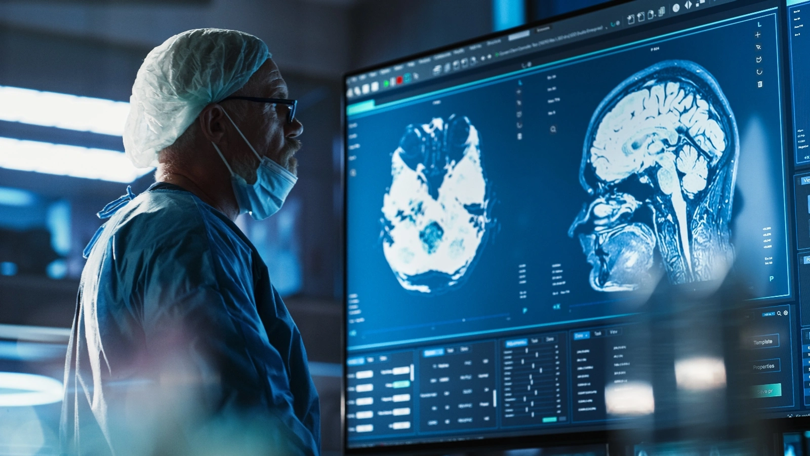 Medical doctor looking at images of the brain