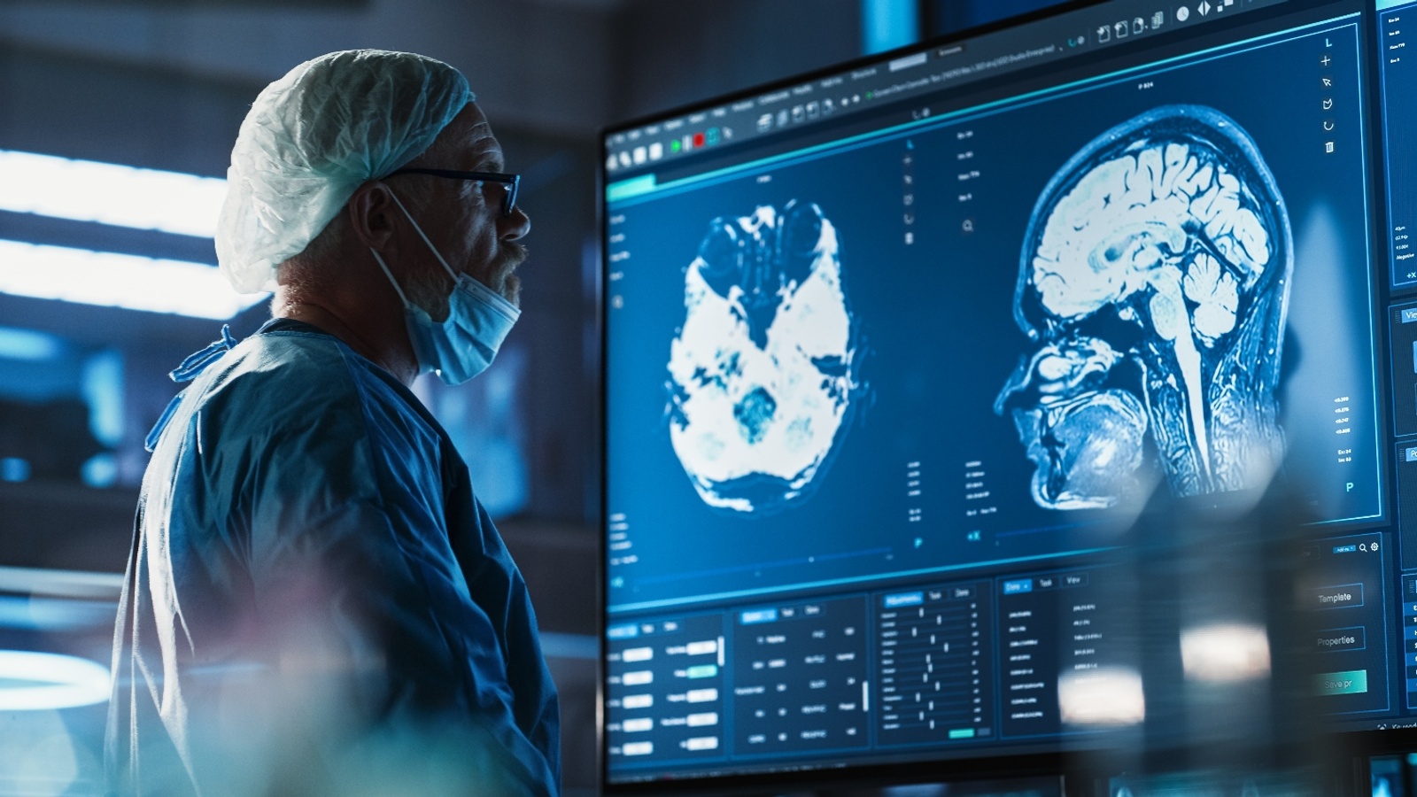 Medical doctor looking at images of the brain