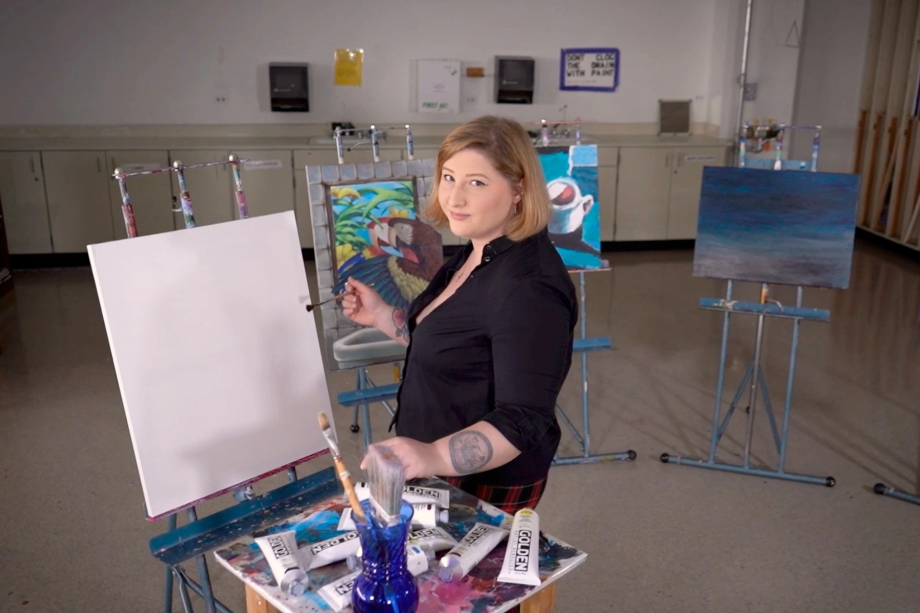 An art student painting