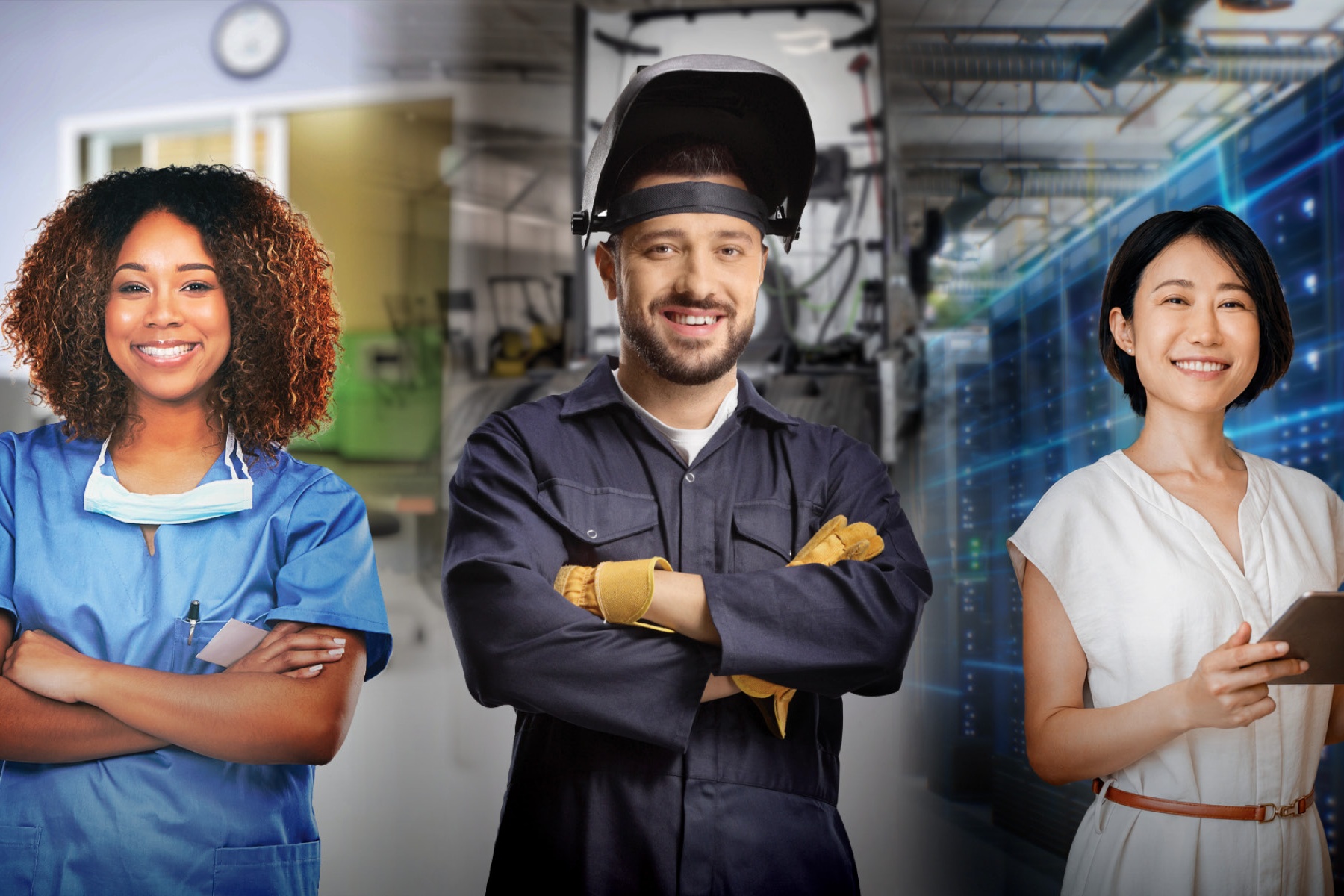 A medical professional, welder, and business professional