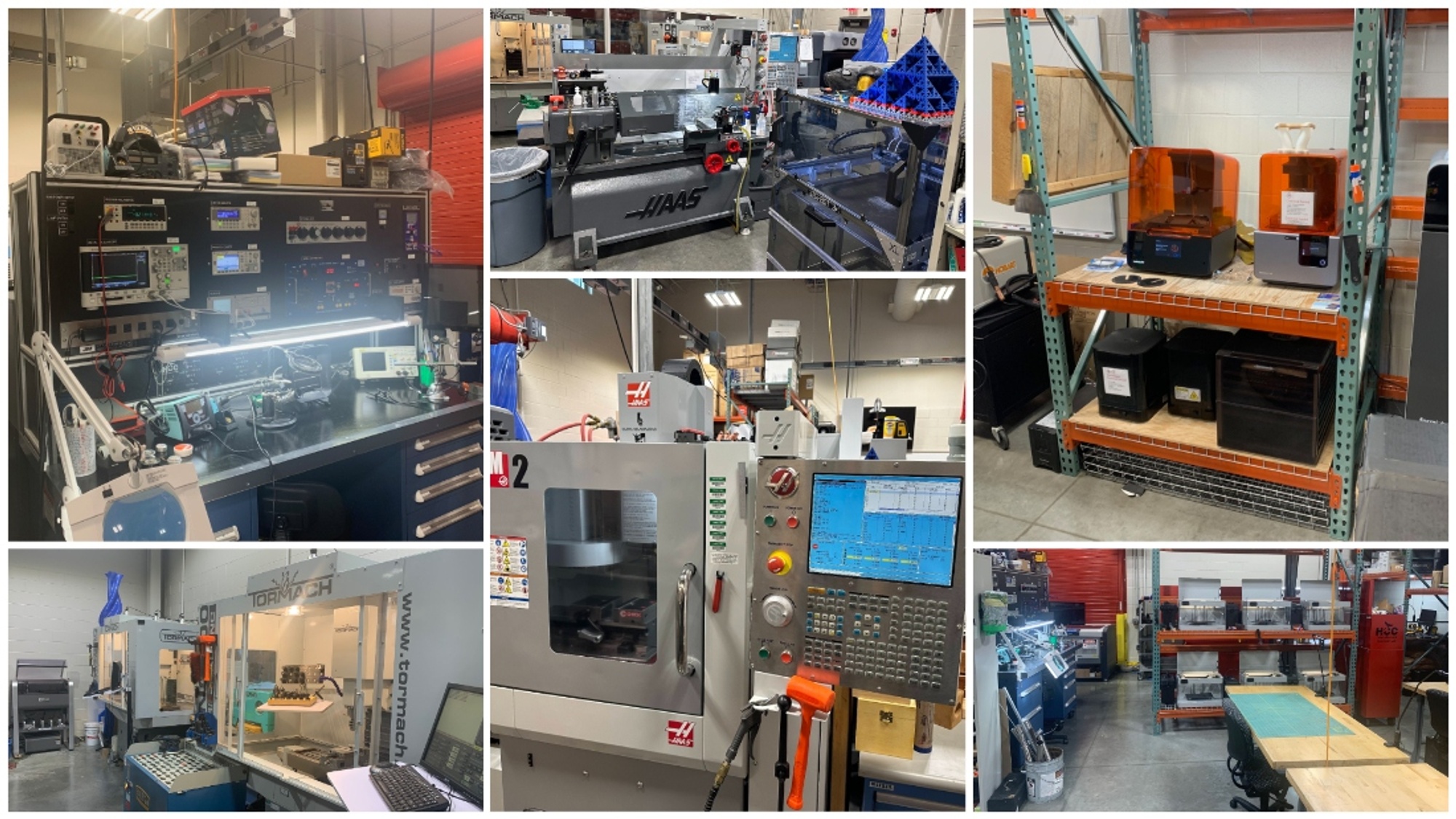 A photo collage of the machinery and items featured at the Fabrication and Innovation Lab.