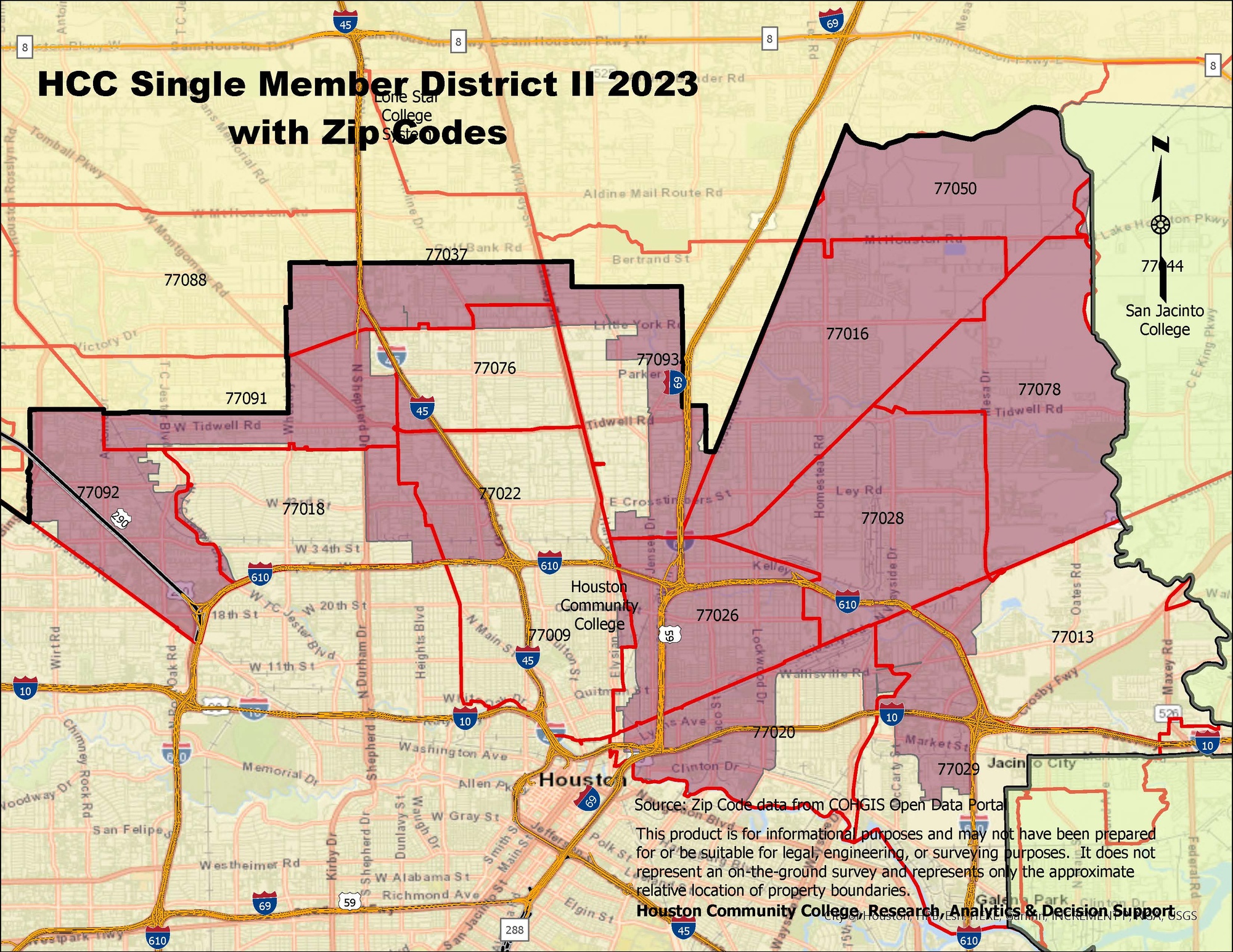 Single Member District II Map with zip codes