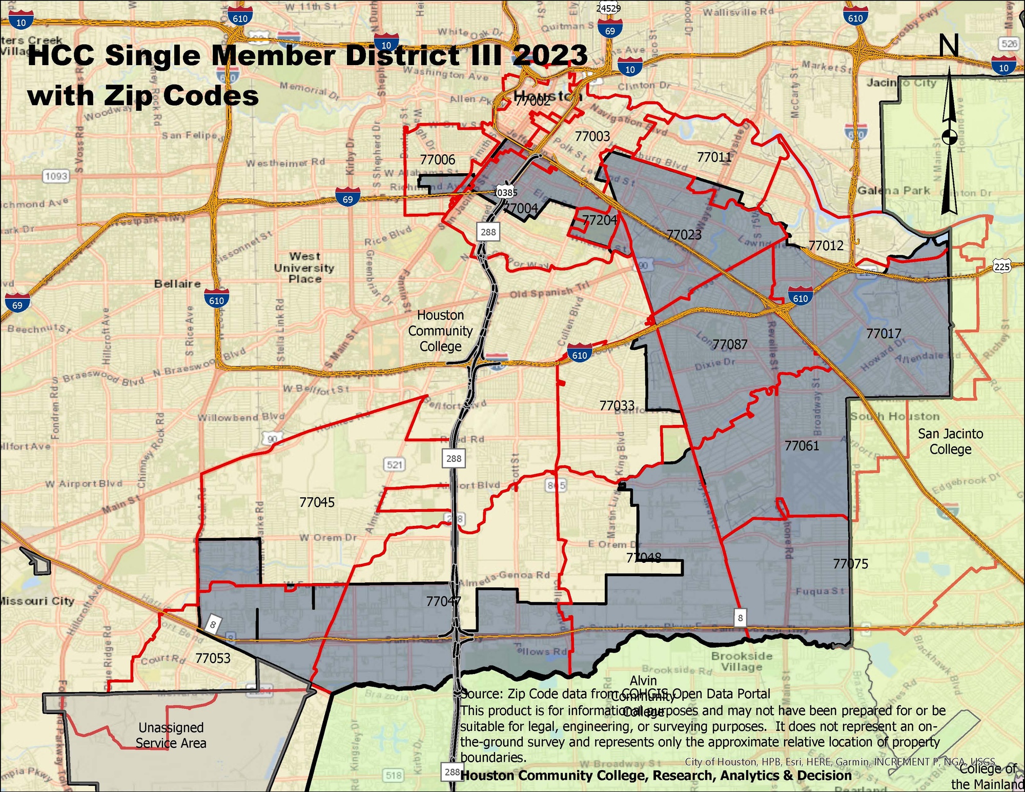 Single Member District III Map with zip codes