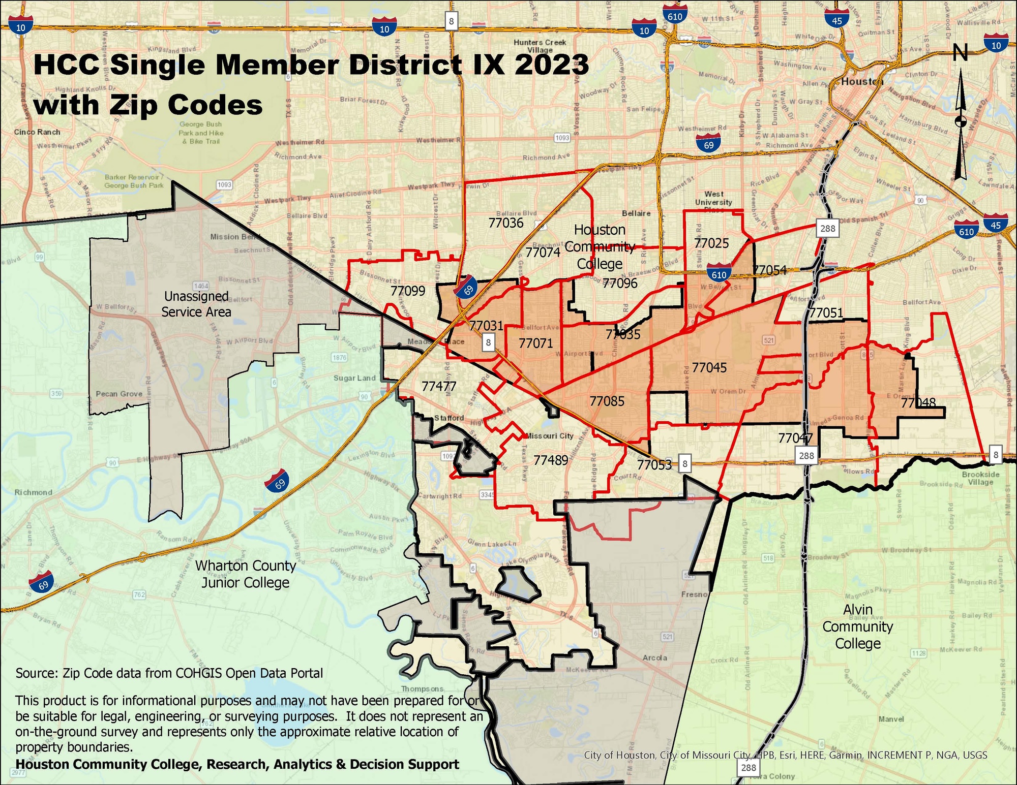 Single Member District IX Map with zip codes