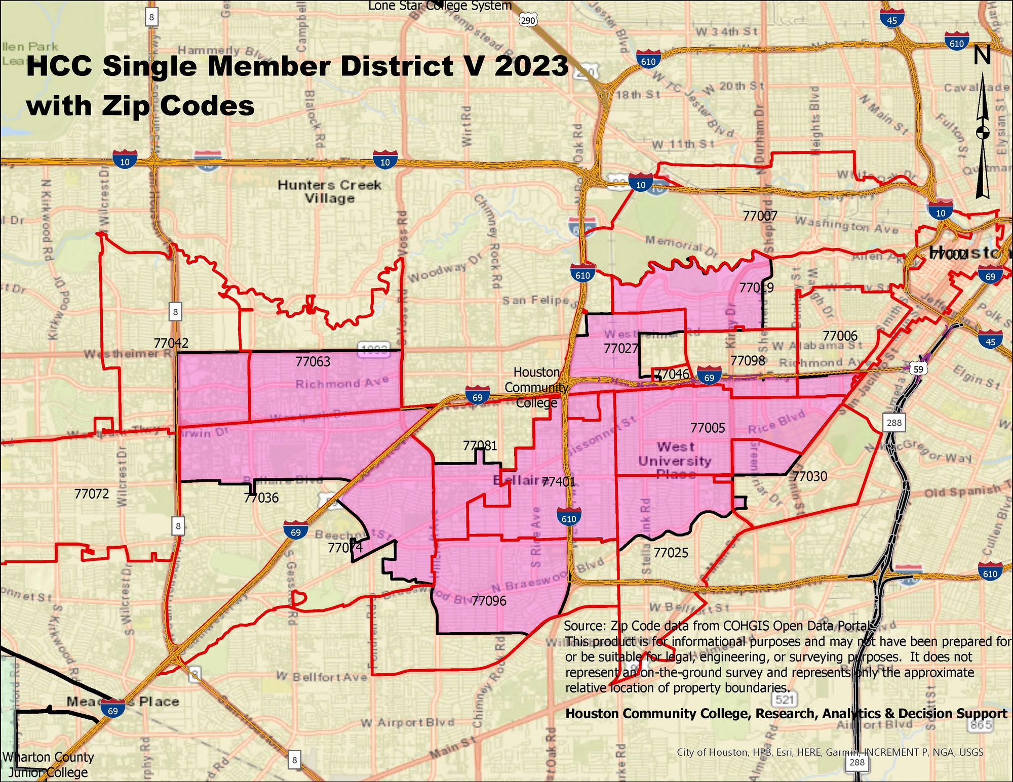 Single Member District V Map with zip codes