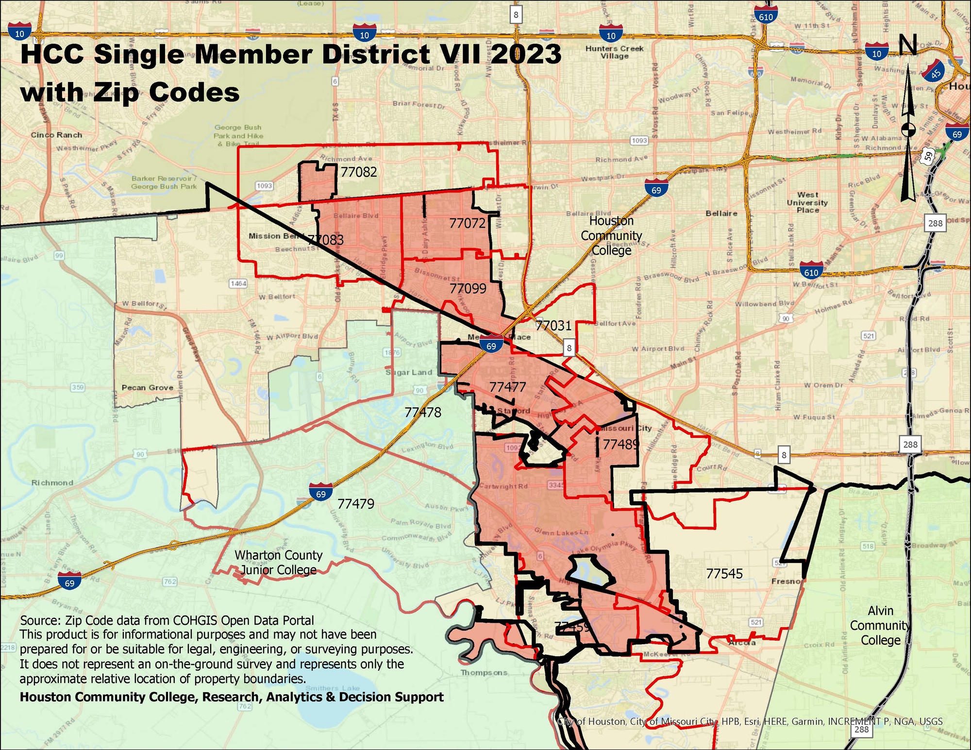 Single Member District VII Map with zip codes
