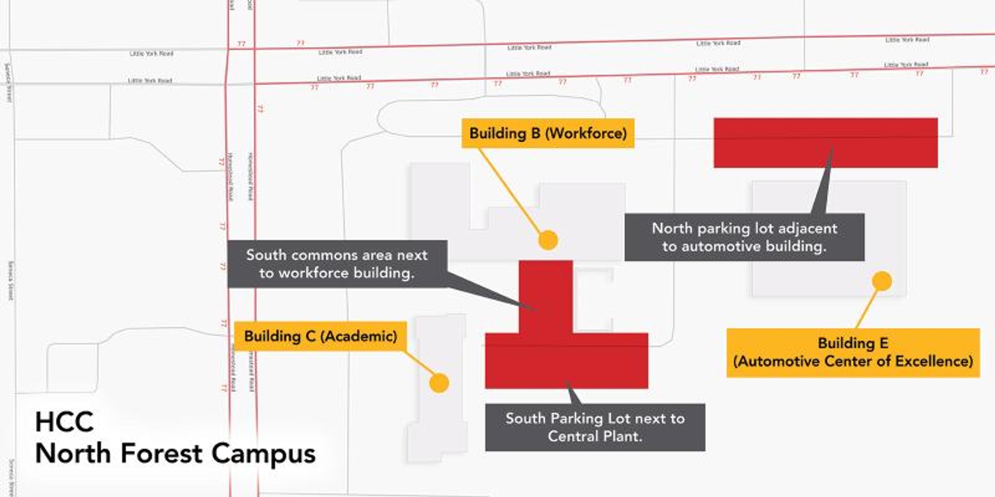 Map depicting the Wifi zones at North Forest campus