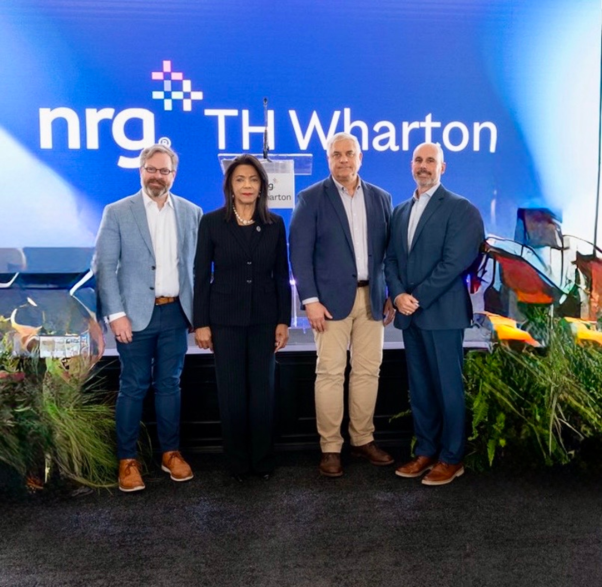 (From left) HCC Trustee Sean Cheben, Chancellor Margaret Ford Fisher, Ed.D., Matthew Pistner, president of NRG Wholesale, and Thomas Gleeson, chairman of the Public Utility Commission of Texas