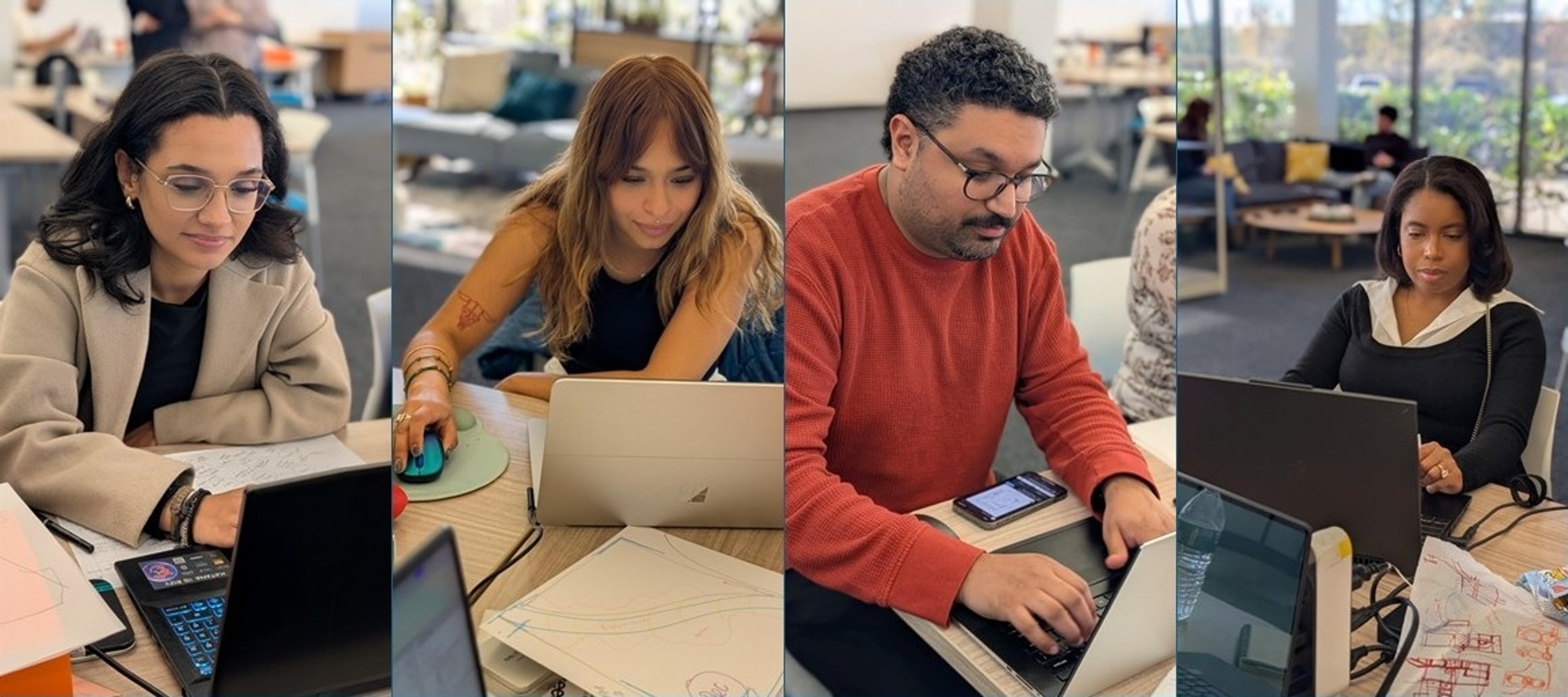 (from left to right) HCC Interior Design students Julianna Couty, Fiona Puga, Raul Flores and Ashley Martinez competed in Health SES Student Design Charrette & Presentation, hosted by the American Institute of Architects (AIA) Houston Chapter. HCC was the only community college represented in the highly competitive, interdisciplinary event.