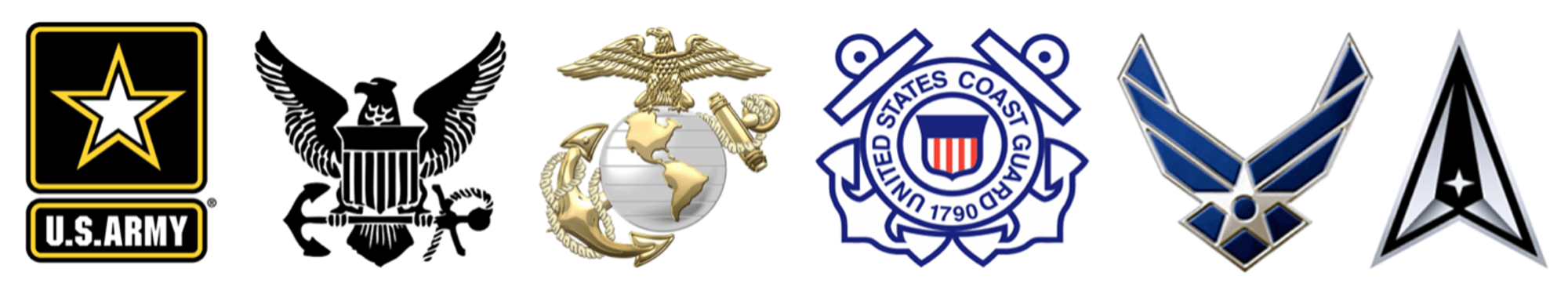 Logos of the 5 branches of the American Military