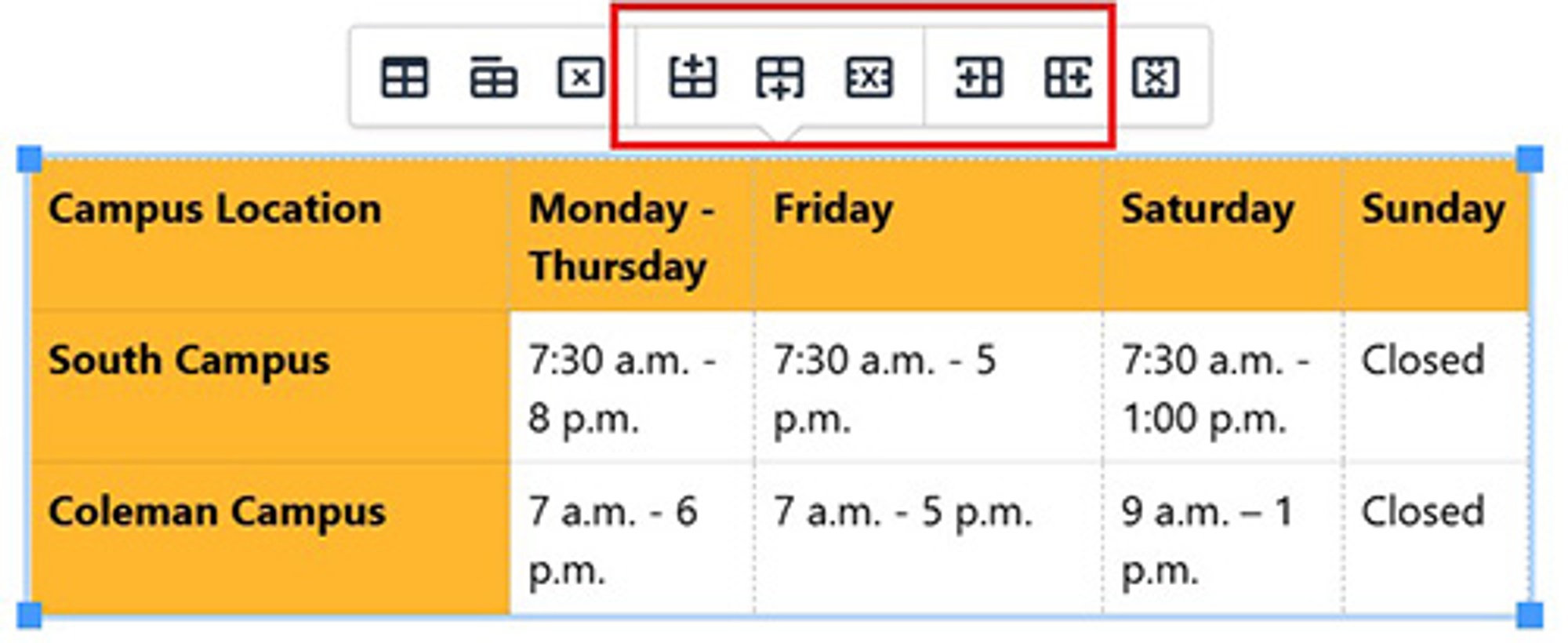 Screenshot of how to add column or row