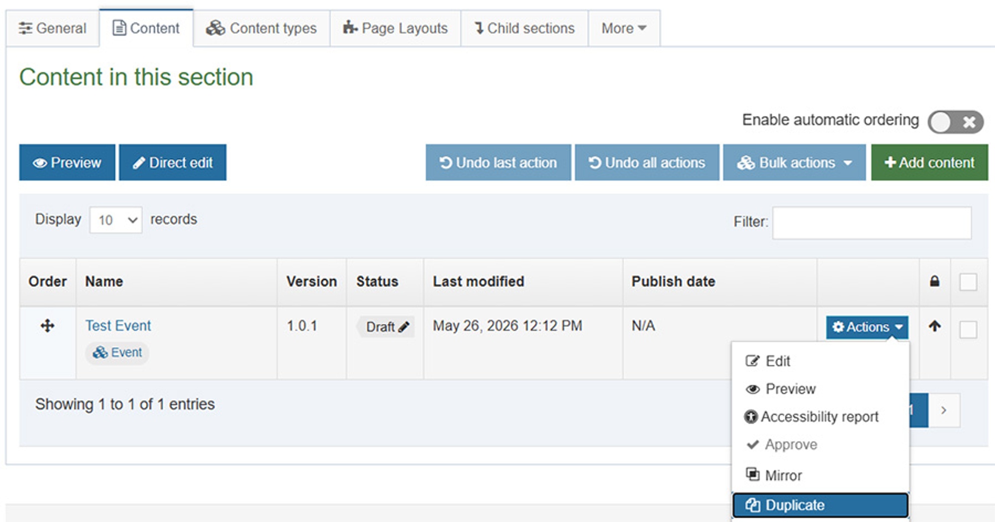 Duplicating an event.