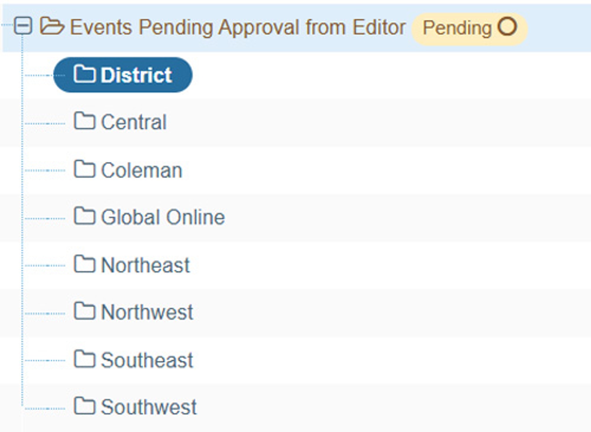 Events pending approval from editor section.