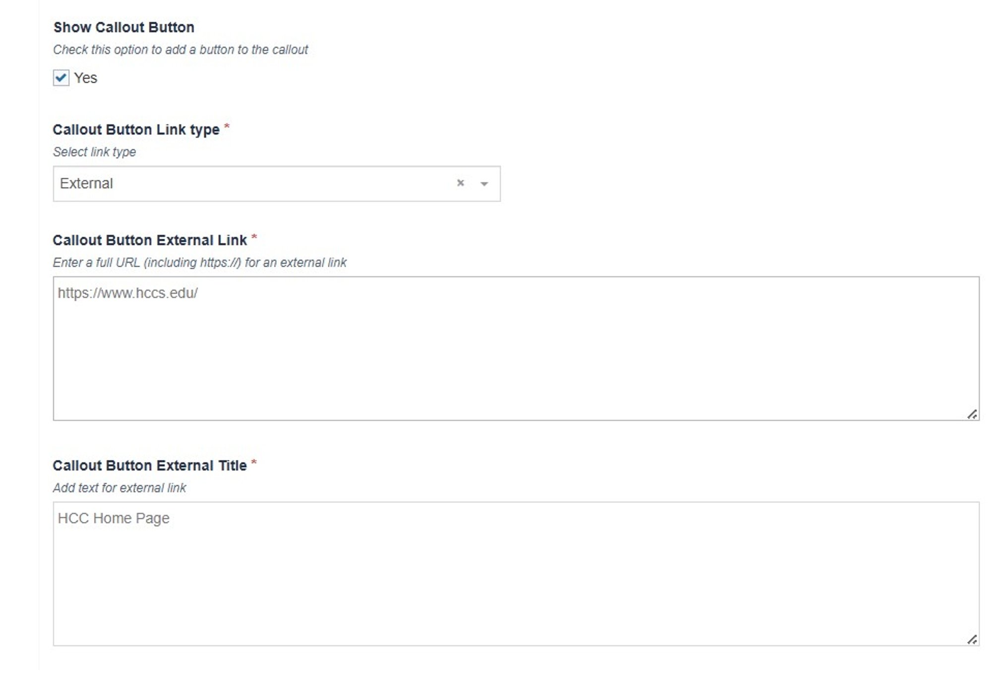 Screenshot showing a Callout button set to Yes