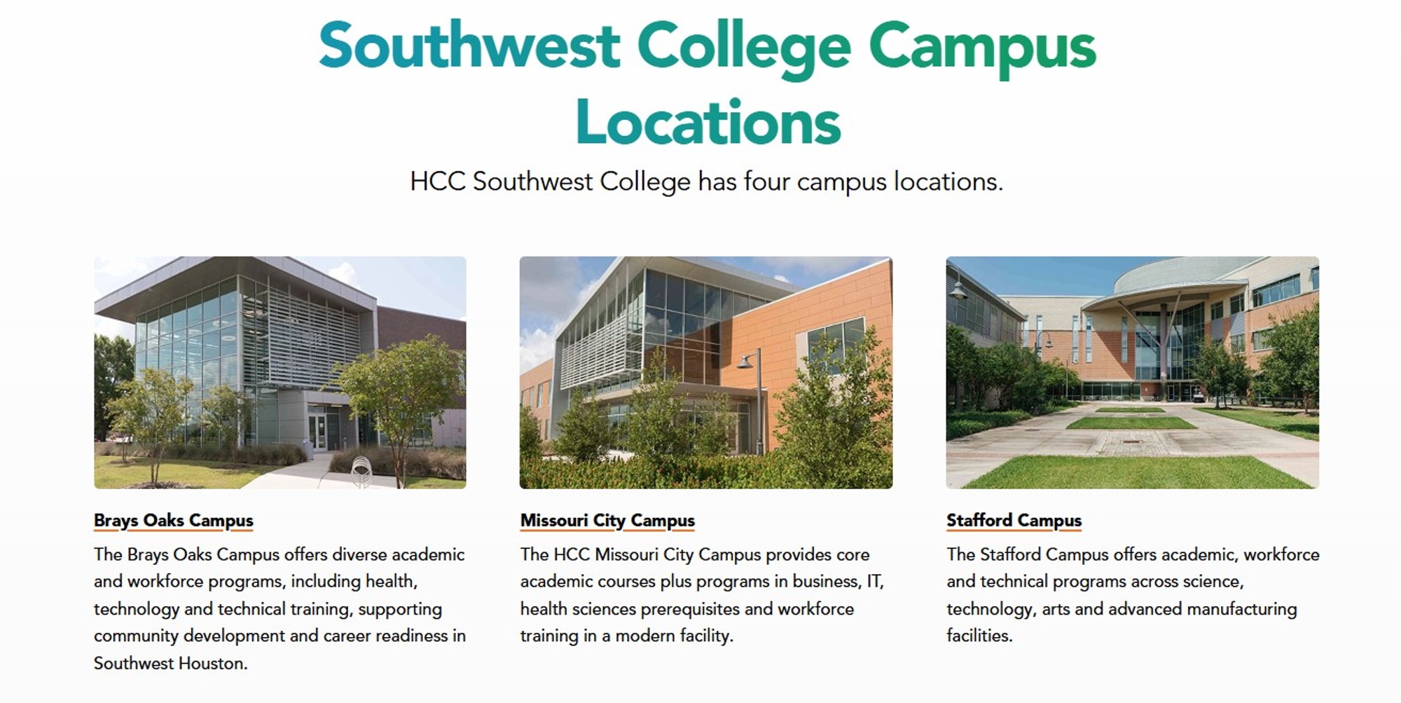 Southwest College Campus Locations cards