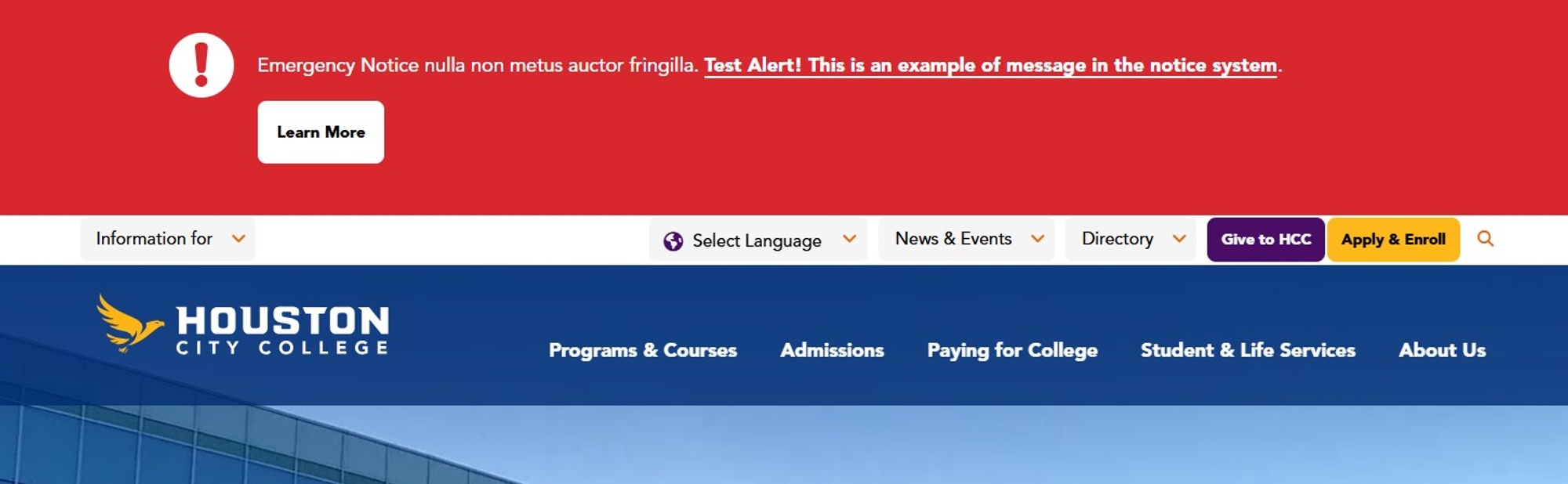 Screenshot of emergency notice type emergency