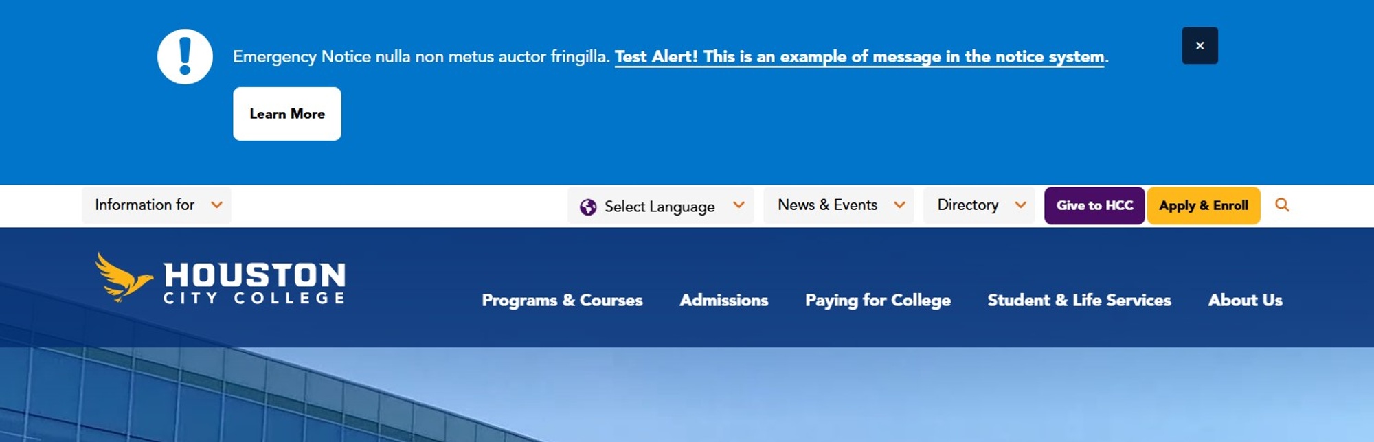 Screenshot of emergency notice type message