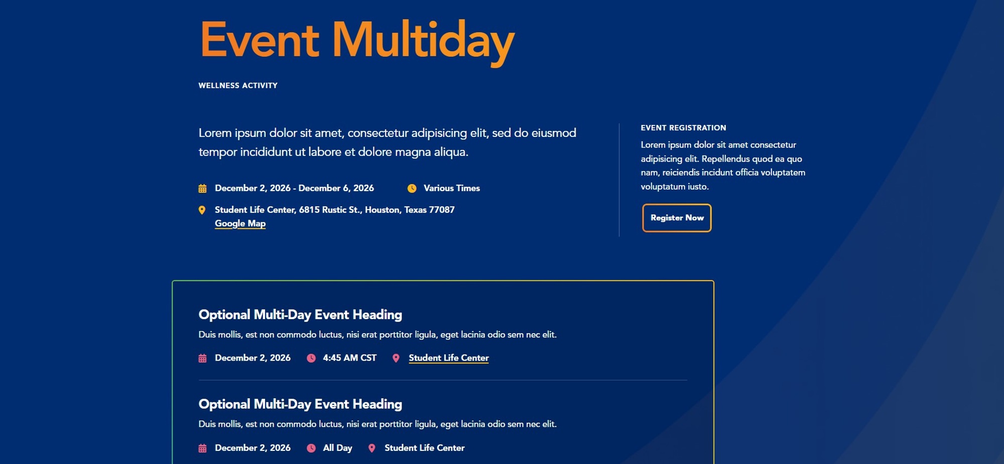 Screenshot of event detail page