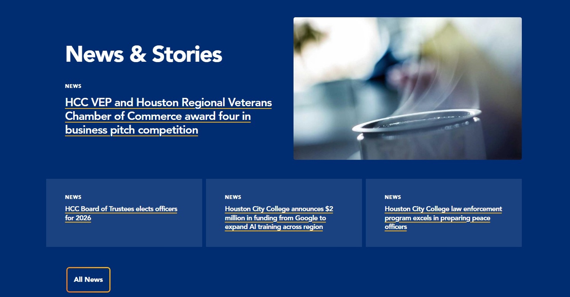 Screenshot of News Landing