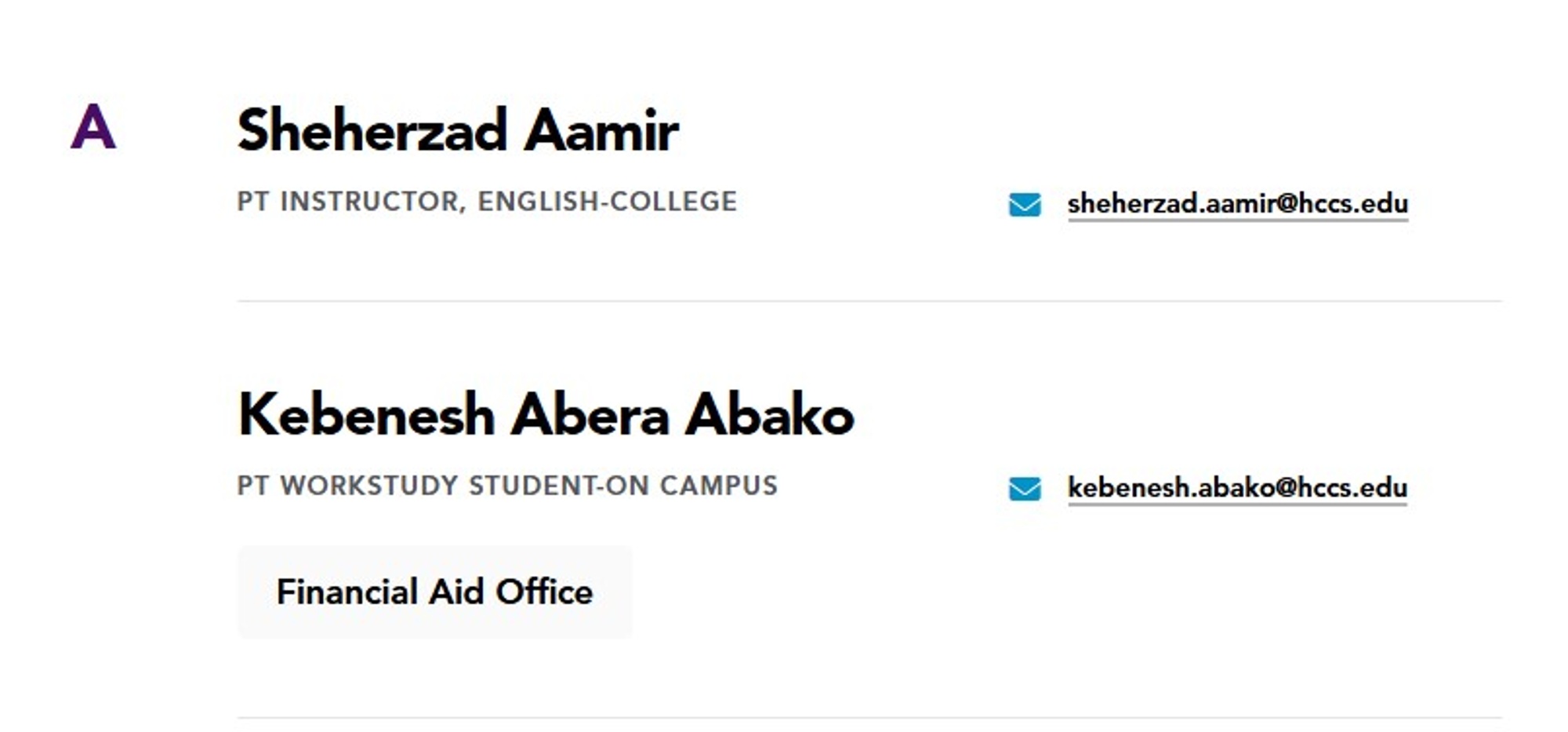 Screenshot of Staff Profile content in profile listing