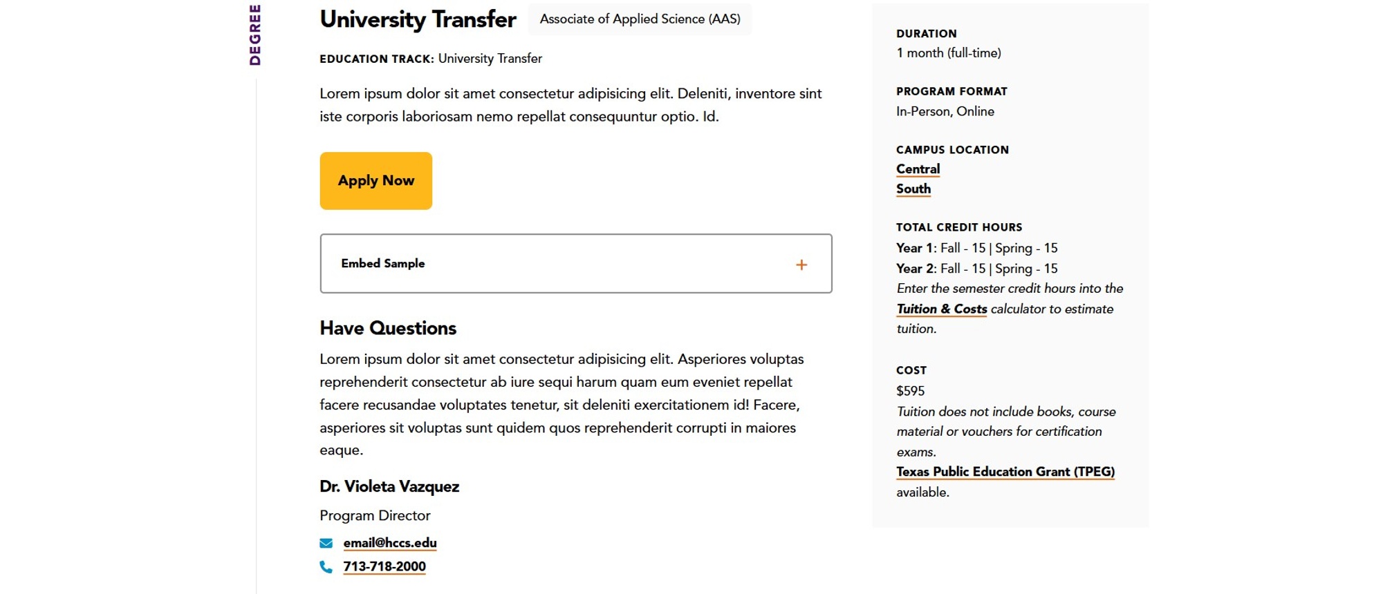 Screenshot of Program Pathway Section