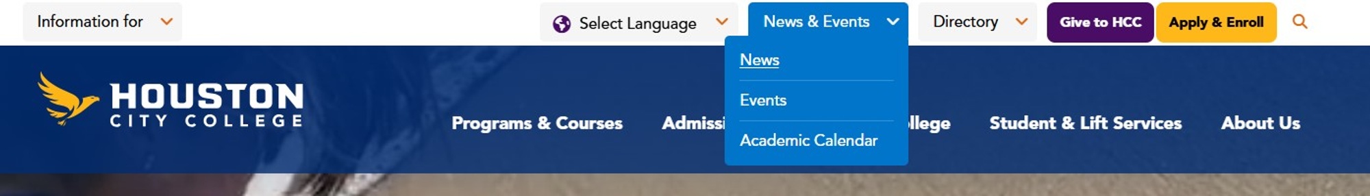 Screenshot of the Utility menu in the website header