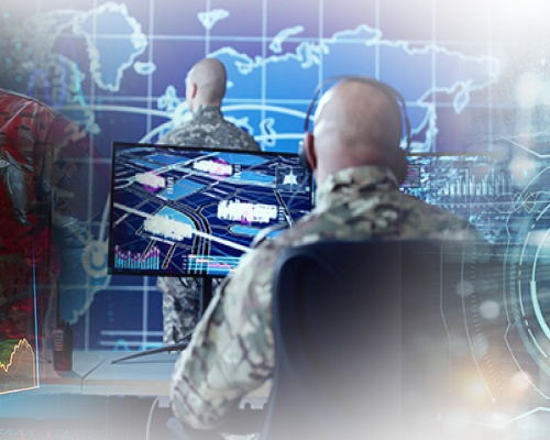 Military personnel in the command center of an operation