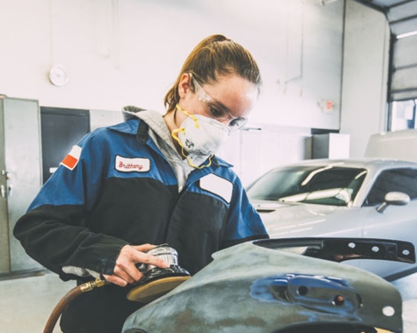 A student works in the Automotive Technology Training Center.