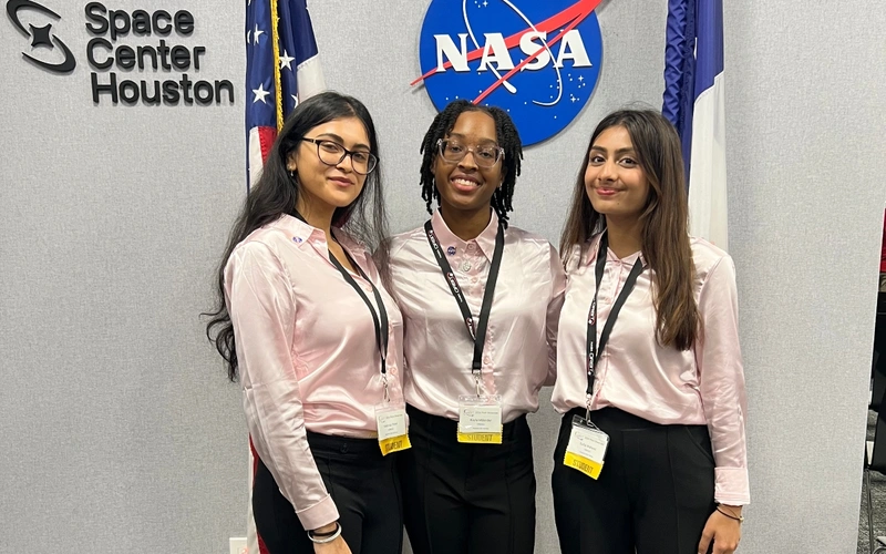(From l-r) Malexa Patel, Kayla Millender, Sofia Waheed represented HCC at the 2026 NASA ORBIT competition and placed among the top 20 finalists.