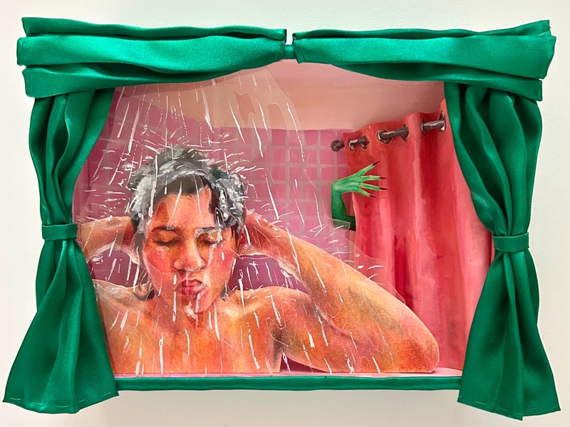 2)	“Voyeuristic Intention” by Bea Dumadag, an HCC student, will be on display at the Redbud Arts Center from July 11 through August 29.