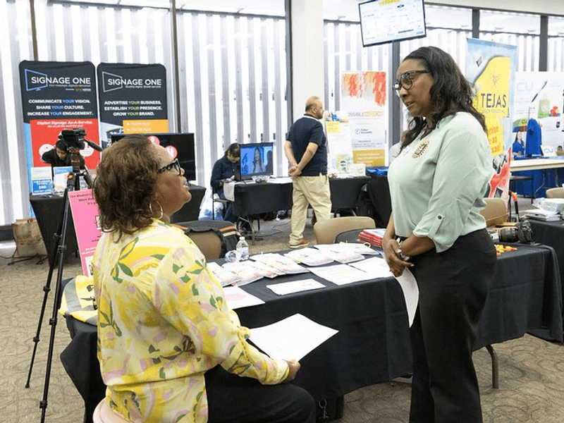 Vendors talking to guests